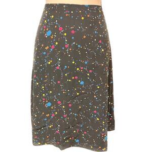 vintage women's Norm Thompson silk midi a line skirt black paint splatter sz 14